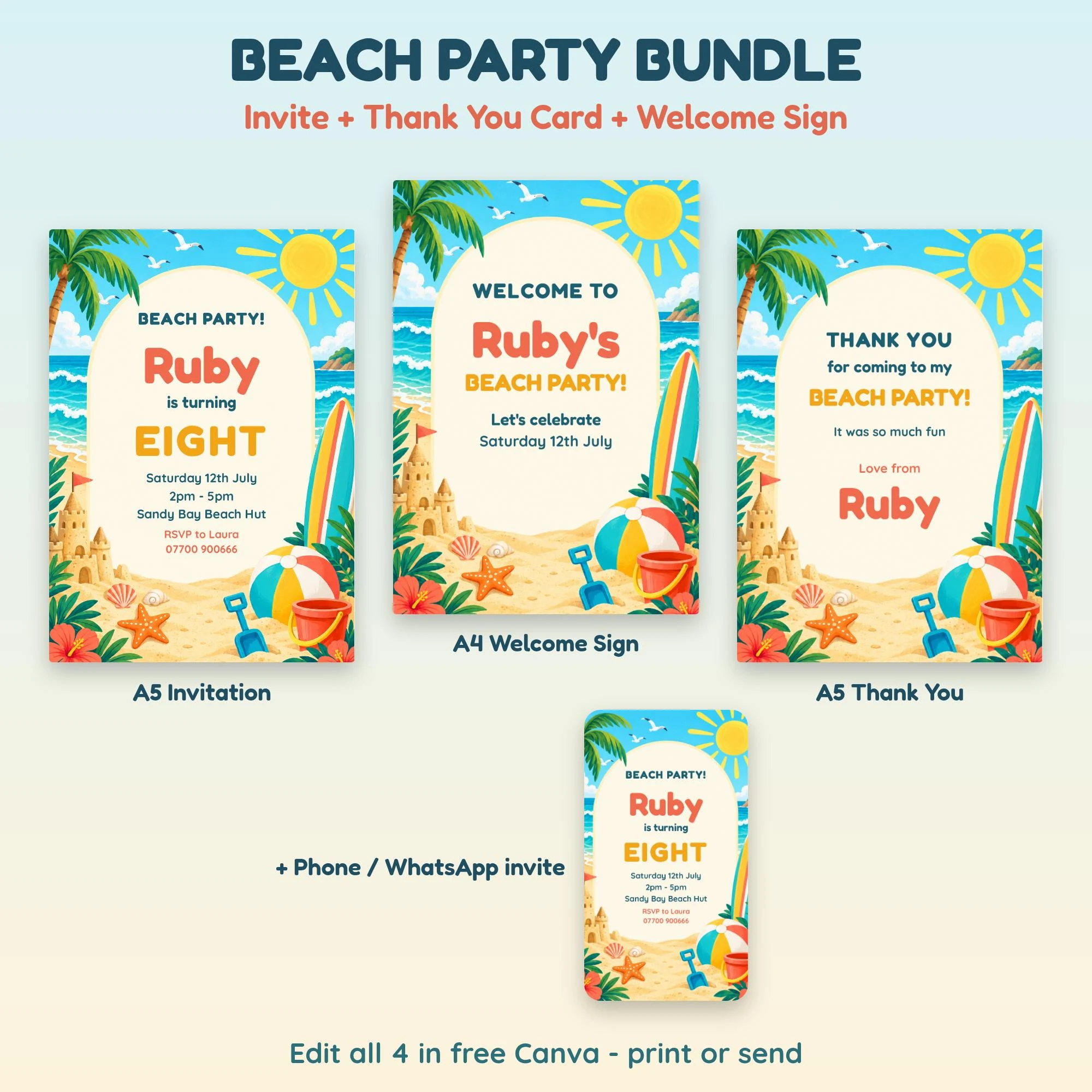 Beach Party Bundle, invitation design preview