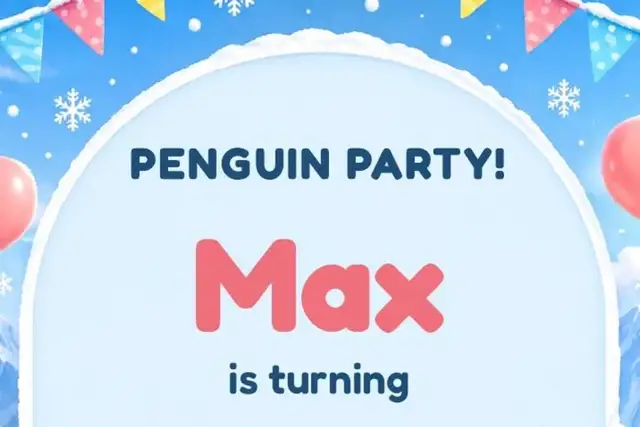 Penguin Birthday Invitation, invitation design preview