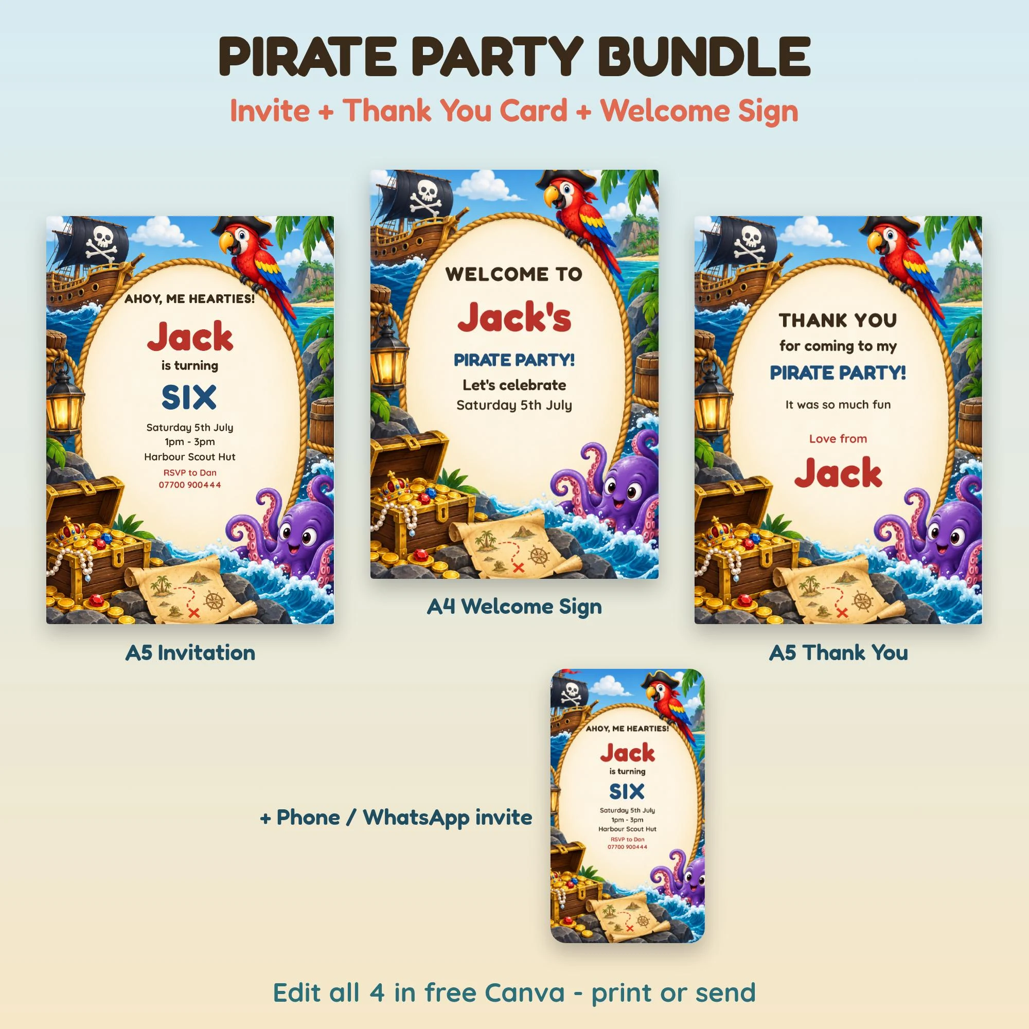 Pirate Party Bundle, invitation design preview
