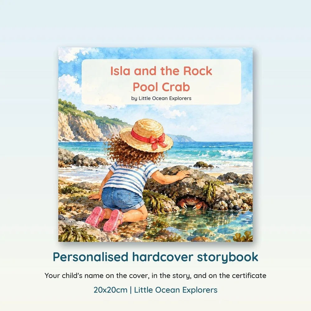Personalised crab book hero showing the personalised cover and band-style detail