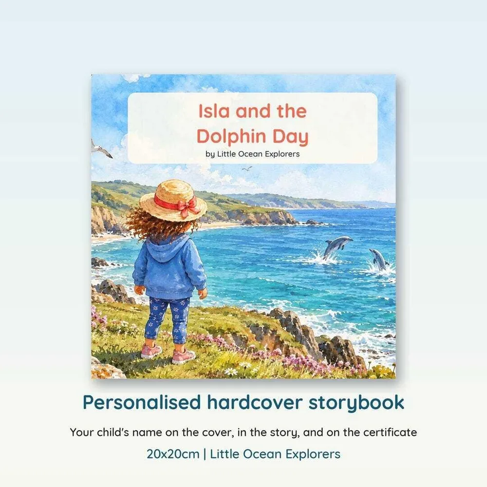 Personalised dolphin book hero showing the personalised cover and band-style detail