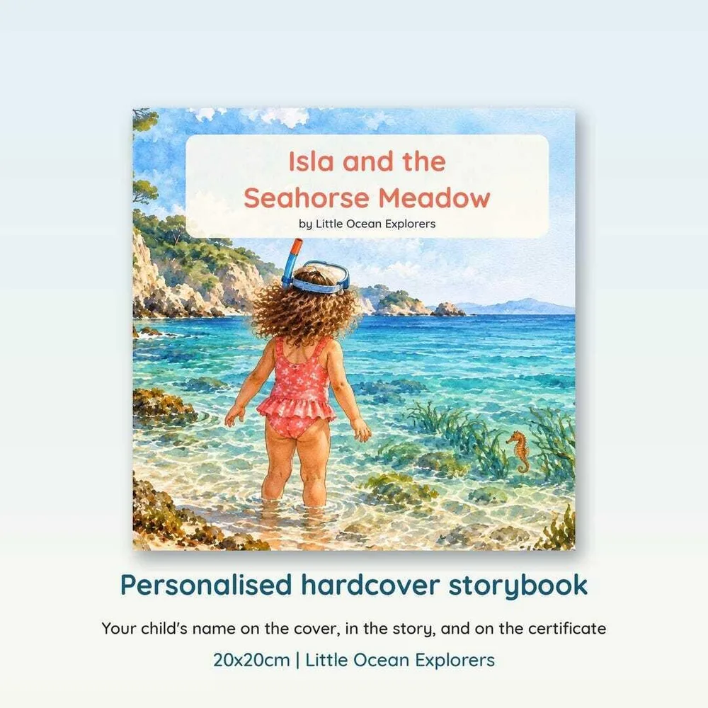 Personalised seahorse book hero showing the personalised cover and band-style detail
