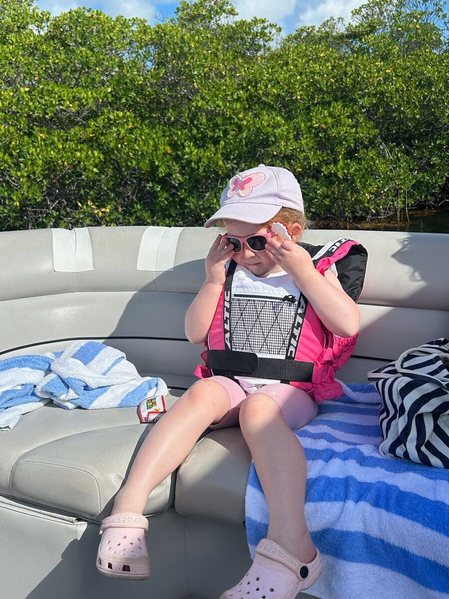 Life jacket on, sunnies on, ready for the boat.
